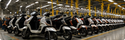 Rows of Odysse scooters on the factory floor